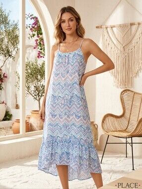 PLACE Adult Women's Babydoll Pastel Lightweight Summer Midi Sheath Dress